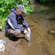 Sampling sediment in Cogswell Creek.