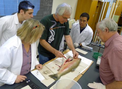 Craig Banner (ODFW) demonstrating a fish dissection.