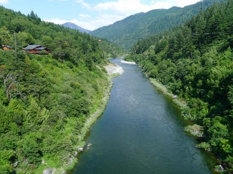 Klamath River, looking upstream from confluence with Trinity River.