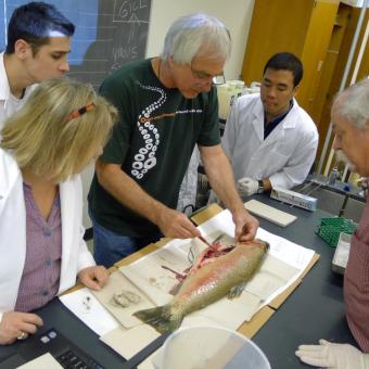 Craig Banner (ODFW) demonstrating a fish dissection.