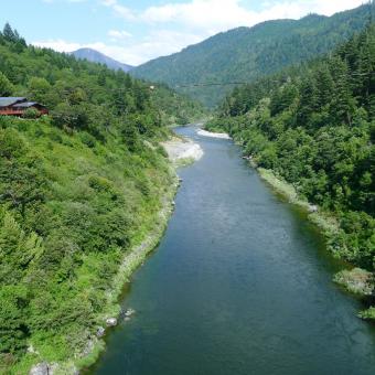 Klamath River, looking upstream from confluence with Trinity River.